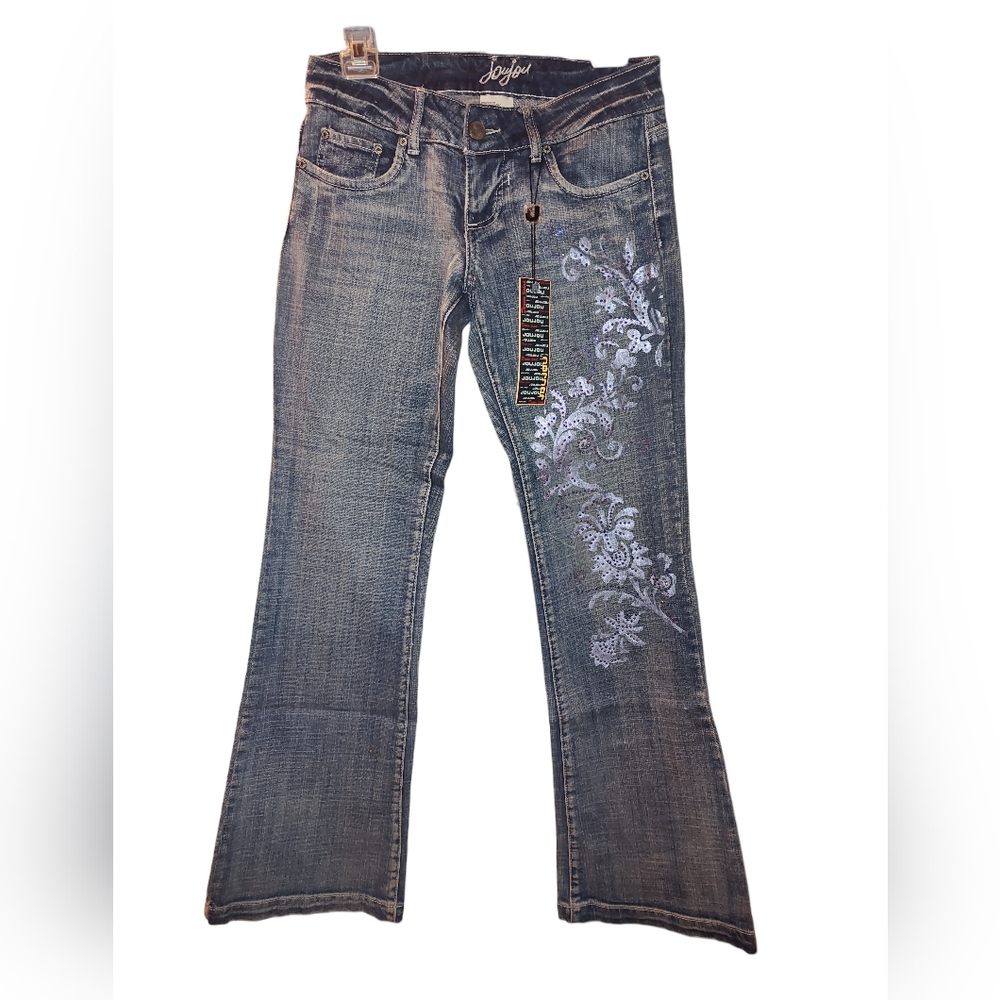 New Joujou Y2K Bootcut jeans Lilac Metallic Multicolor Stones Embellishment READ
